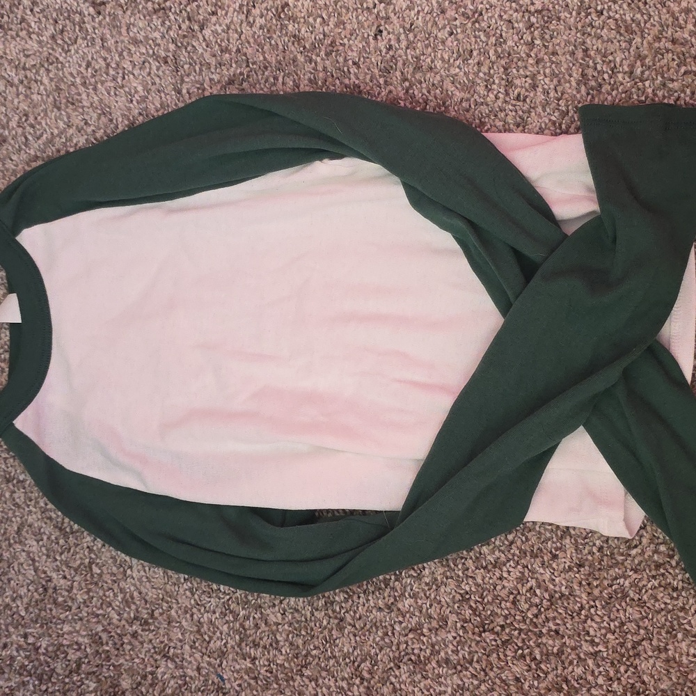 Green and White Raglan Long Sleeve Shirt